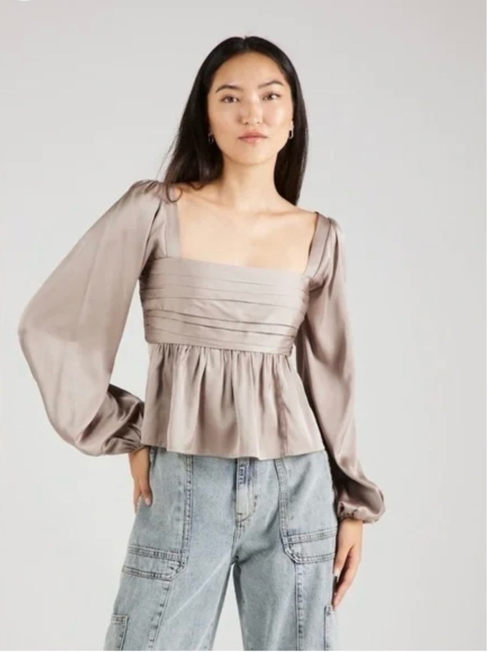 Abercrombie & Fitch Emerson Satin Square-Neck Peplum Blouse